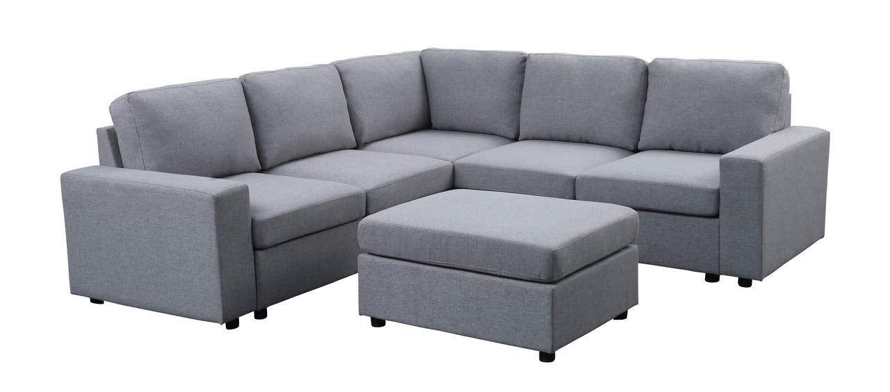 Lilola Home Decker Light Gray Linen 6 Seat Reversible Modular Sectional Sofa